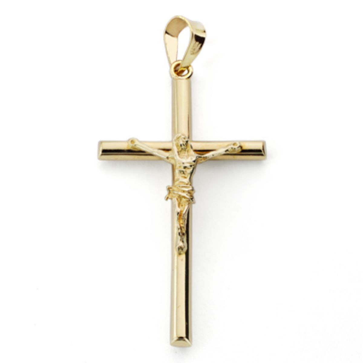 9K CRUZ ORO AMARILLO TUBO CON CRISTO. 31X16 MM
