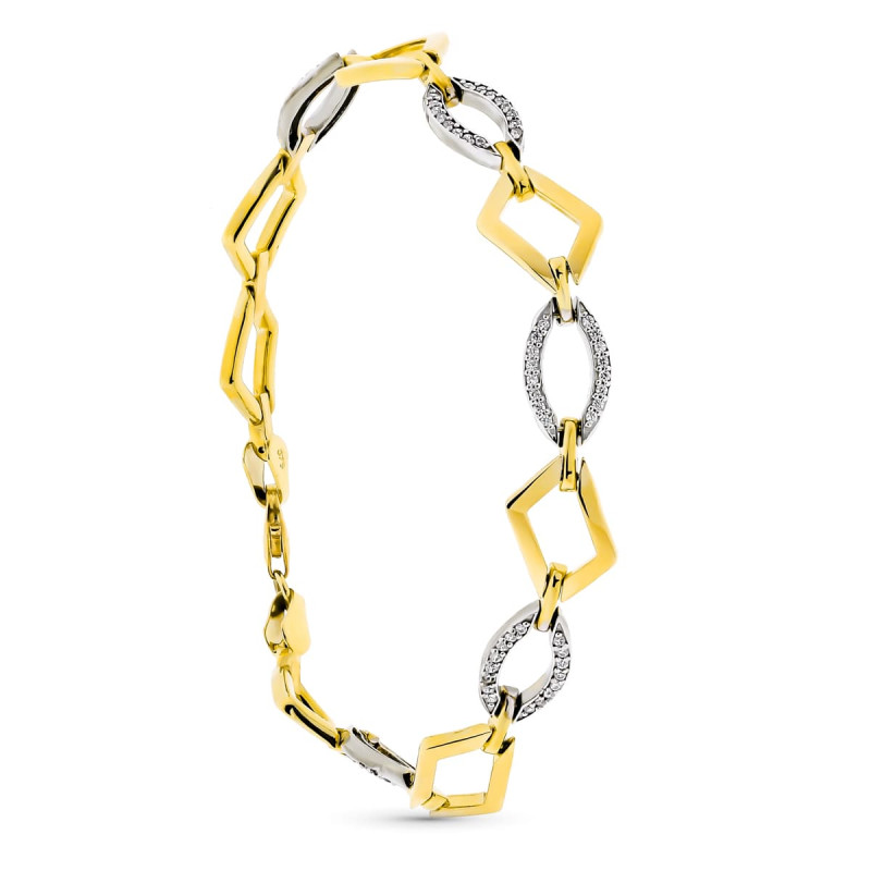 9K PULSERA ORO BICOLOR ROMBOS CON CIRCONITA 19CM