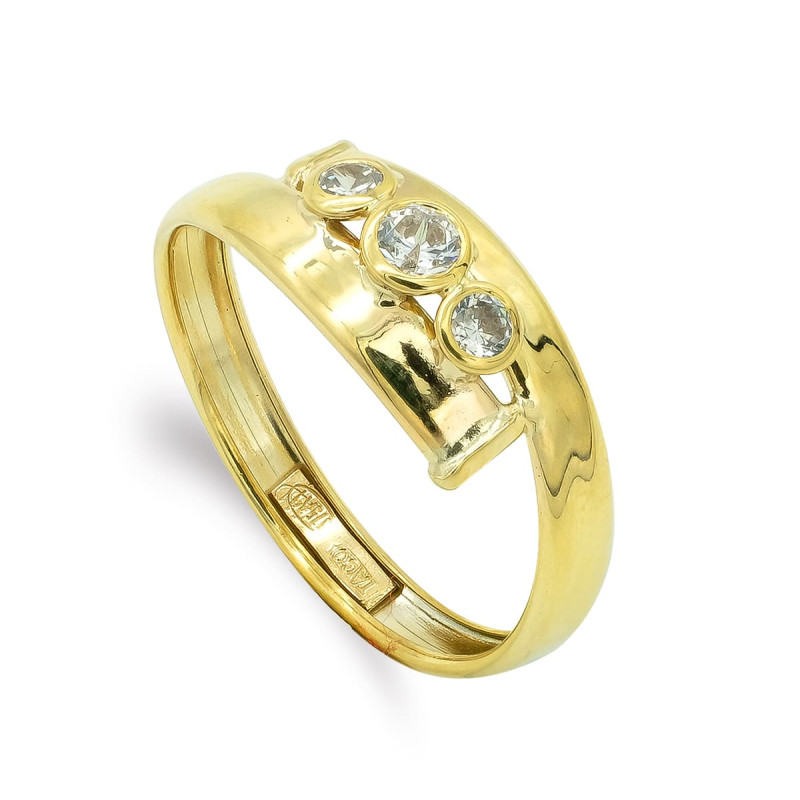 9K SORTIJA ORO AMARILLO CUERPO CRUZADO CON CIRCONITAS. ANCHO: 6,5 MM