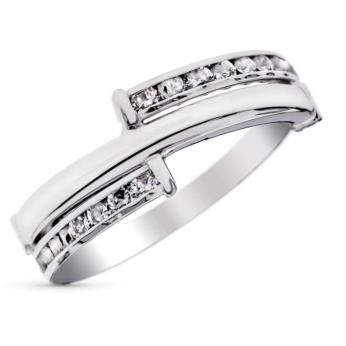 9K SORTIJA ORO BLANCO BANDAS CON CIRCONITAS EN CARRIL. ANCHO: 5,5 MM