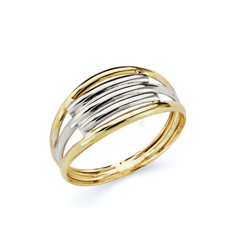 9K SORTIJA ORO TRICOLOR CON BANDAS EN BRILLO. ANCHO: 9 MM