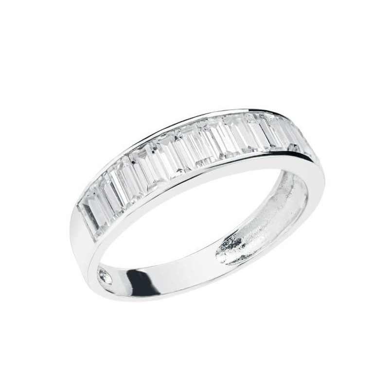 9K SORTIJA ORO BLANCO CON CIRCONITA EN CARRIL. ANCHO: 4,5 MM