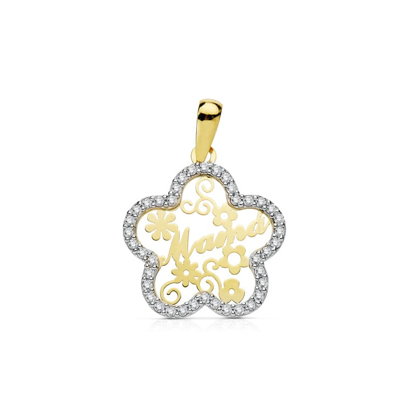 9K COLGANTE ORO BICOLOR MAMA CIRCONITA FLOR 18 MM