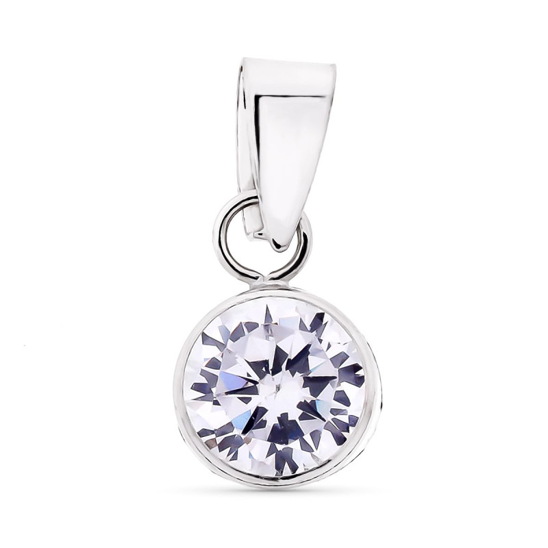 9K COLGANTE ORO BLANCO REDONDO CHATON CON CIRCONITA 6 MM