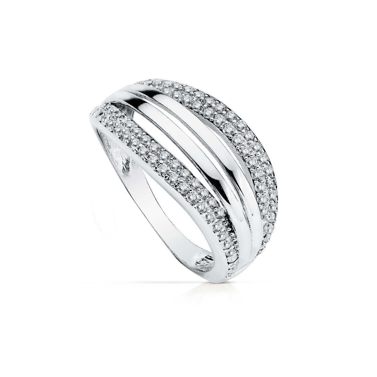 9K SORTIJA ORO BLANCO BANDAS CALADA CON CIRCONITAS. ANCHO: 10 MM