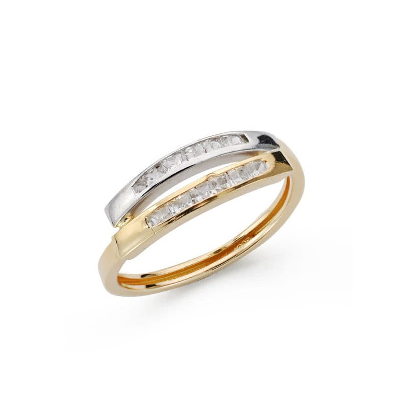 9K SORTIJA ORO BICOLOR BANDAS CON CIRCONITAS EN CARRIL. ANCHO: 5,5 MM