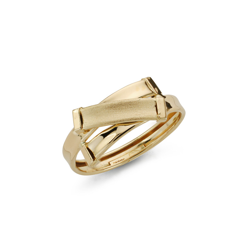 9K SORTIJA ORO AMARILLO DOBLE CUERPO BANDAS MATE Y BRILLO. ANCHO: 8 MM