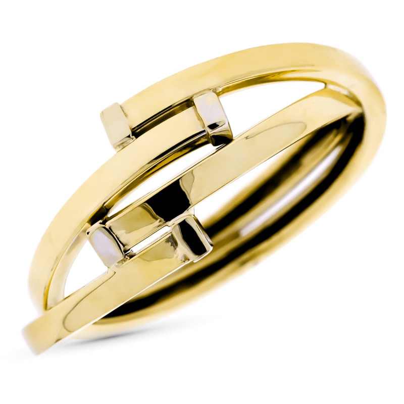 9K SORTIJA ORO BICOLOR BANDAS CRUZADAS EN BRILL. ANCHO: 10 MM