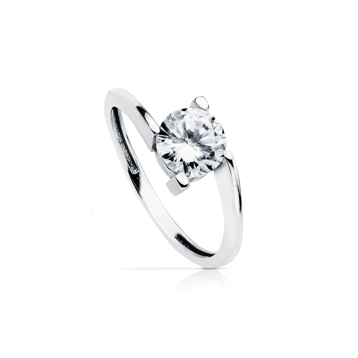 9K SOLITARIO ORO BLANCO CRUZADO CON CIRCONITA DE 7 MM