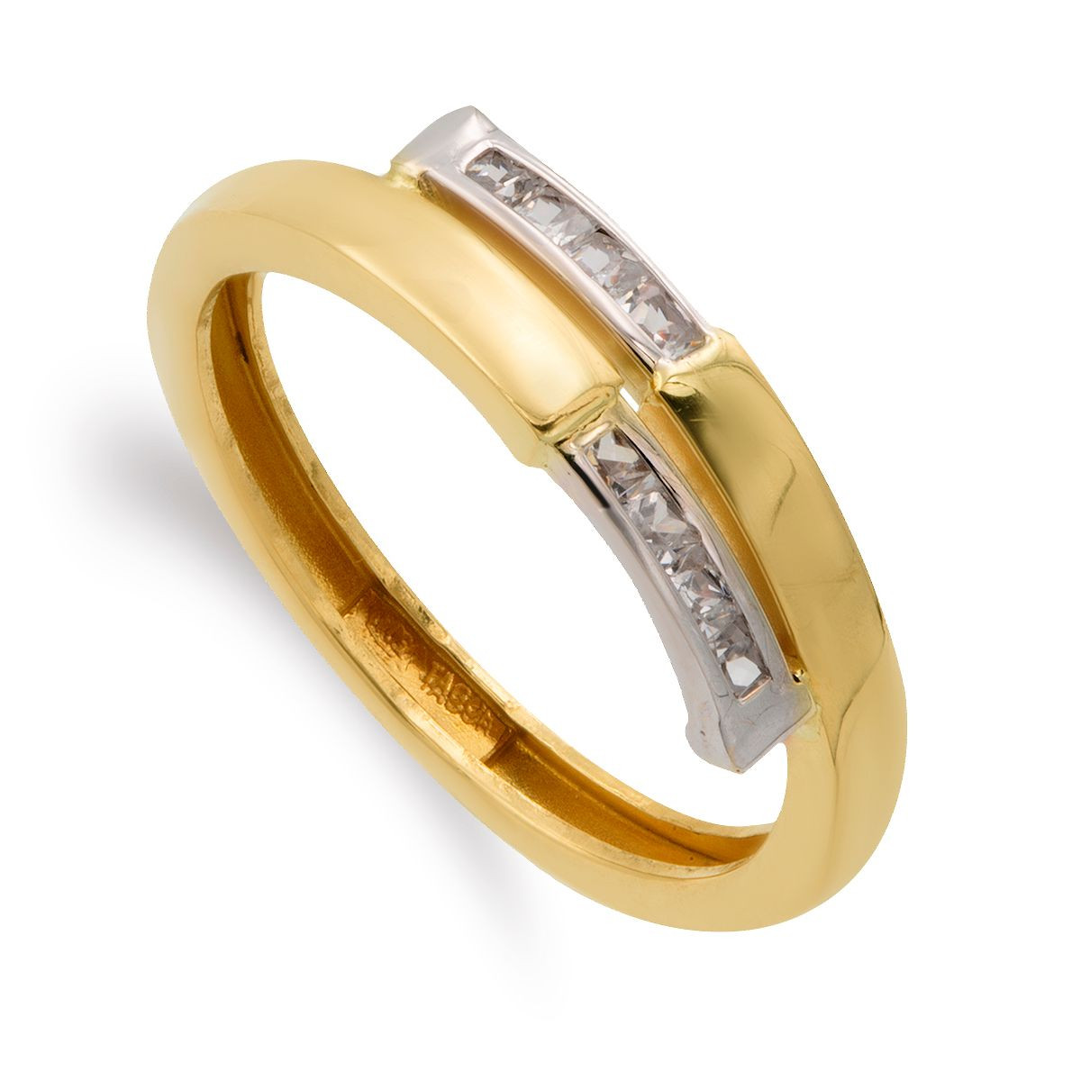 9K SORTIJA ORO BICOLOR BANDAS CON CIRCONITA EN CARRIL. ANCHO: 5 MM