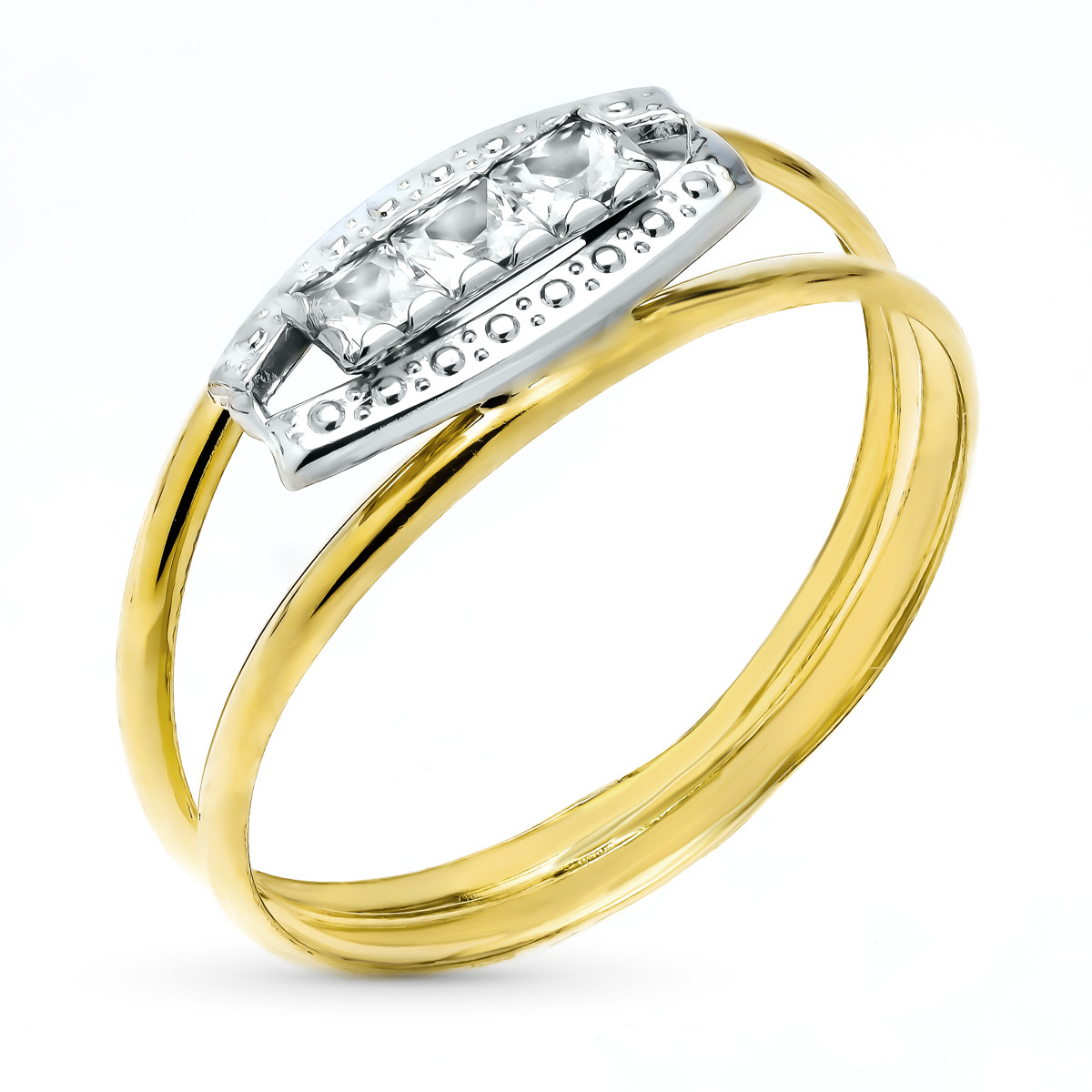 9K SORTIJA ORO BICOLOR DOBLE CUERPO CON MOTIVO DE CIRCONITAS ANCHO: 8 MM