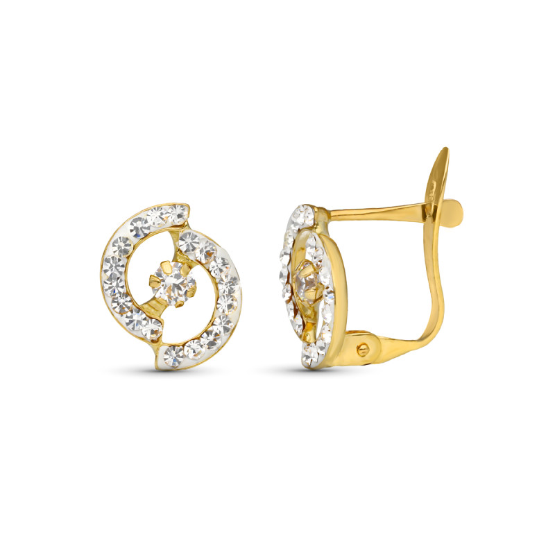 9K PENDIENTES ORO BICOLOR COMUNION BANDAS PIEDRAS 10X8 MM CATALAN