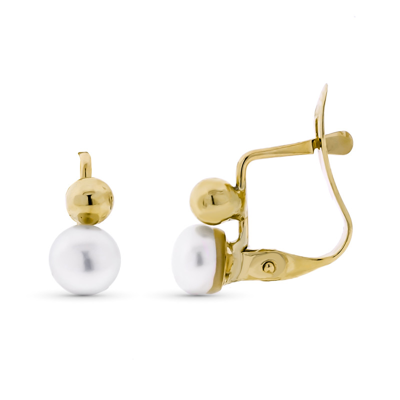 9K PENDIENTES ORO AMARILLO DE BOLA 3 MM PERLA CULTIVADA 5 MM CATALAN