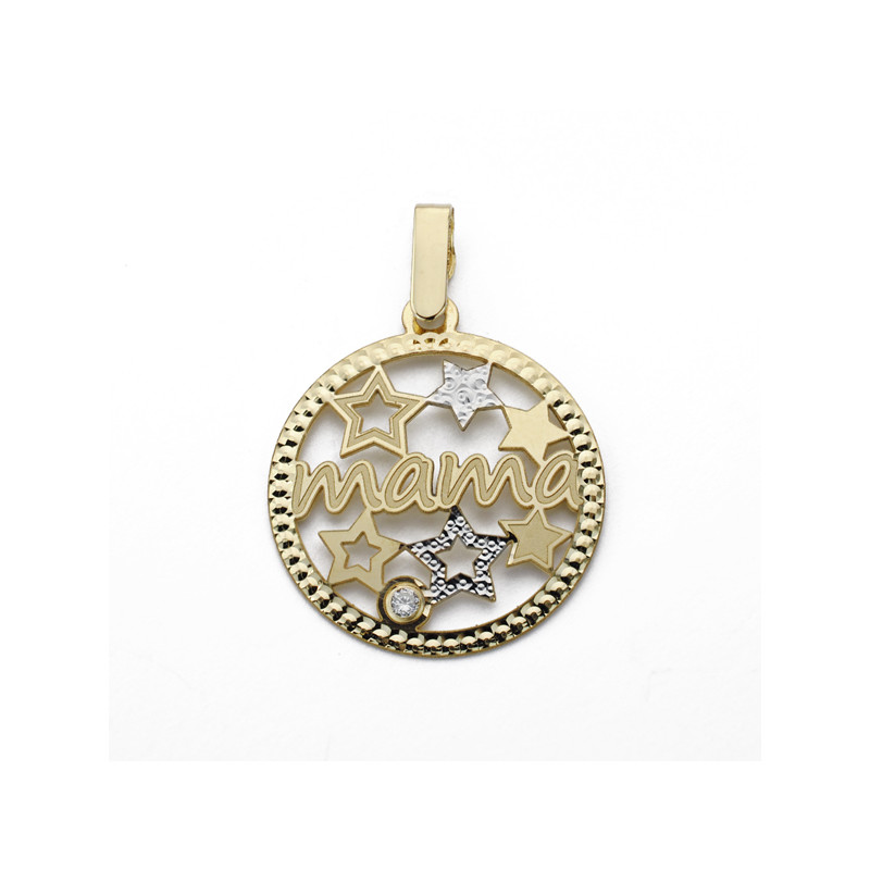9K COLGANTE BICOLOR MAMA ESTRELLAS CIRCONITA 20 MM