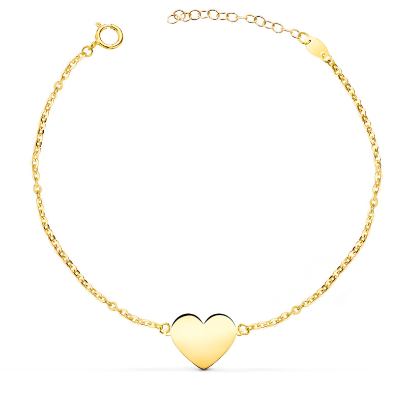 9K PULSERA ORO AMARILLO CORAZON EN BRILLO 12X10 MM. LARGO: 18-2 CM