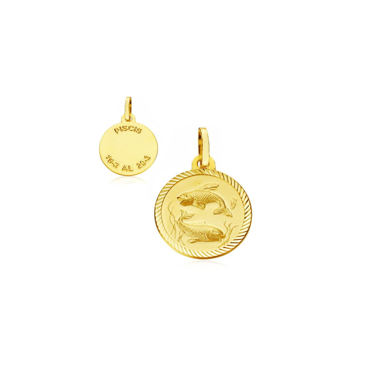 9K HOROSCOPO ORO AMARILLO DISCO 20 MM PISCIS