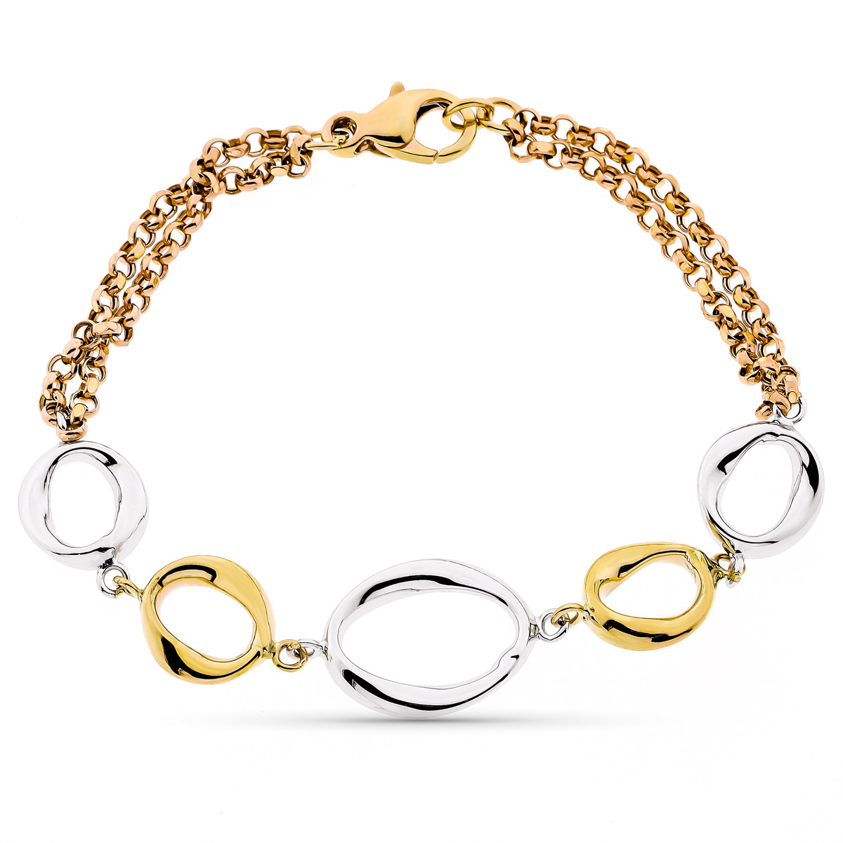 9K PULSERA TRICOLOR HUECA 19CM