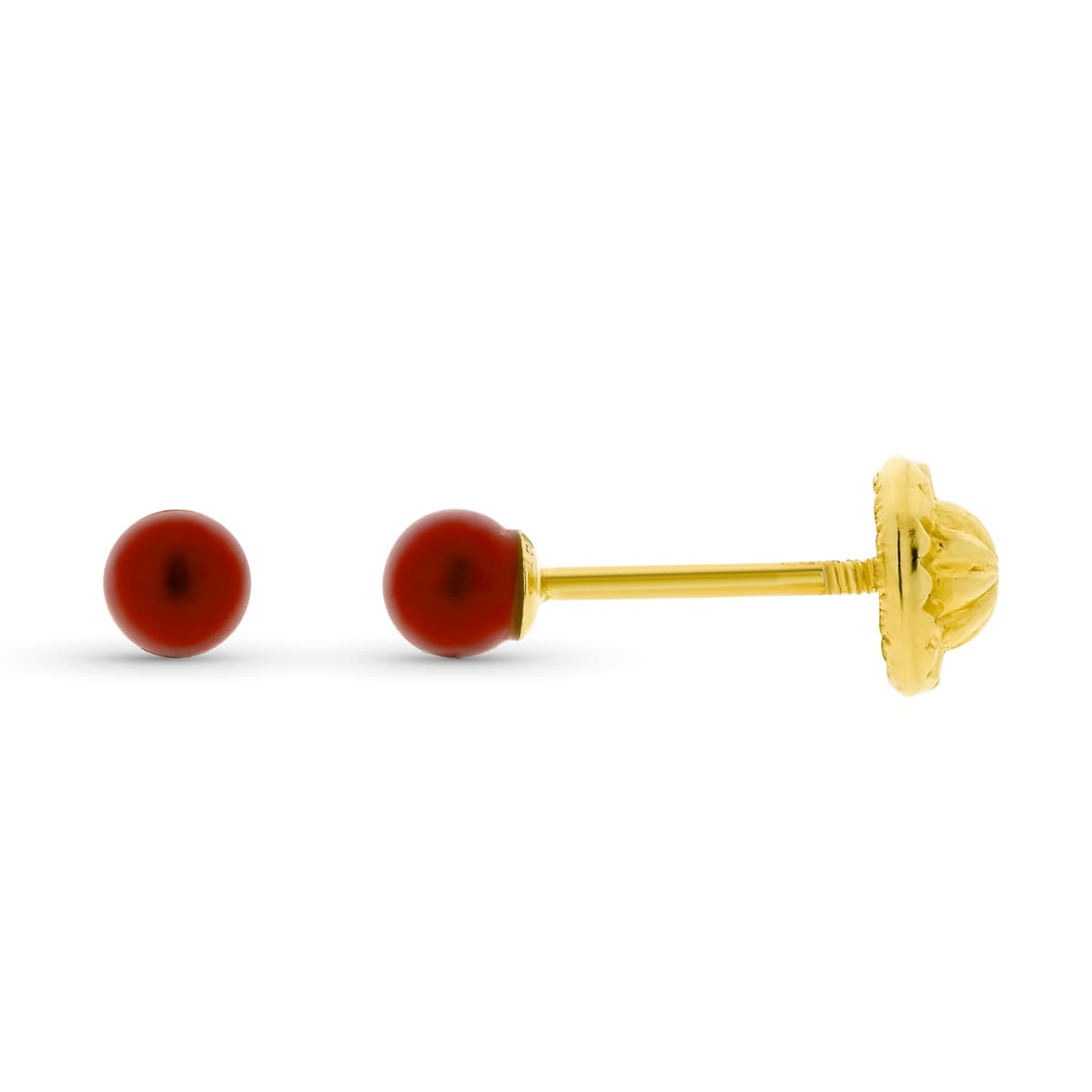 9K PENDIENTES ORO AMARILLO CORAL 3 MM CIERRE TUERCA