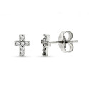 9k PENDIENTES ORO BLANCO CRUZ DIAMANTES 0.06 CTS SI-H 6X4 MM PRESION