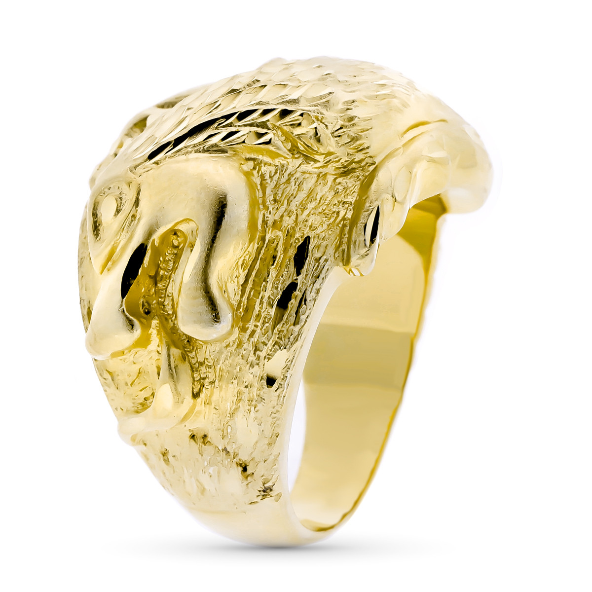 9K SELLO ORO AMARILLO CABALLERO TALLADO DRAGON ANCHO 22 MM