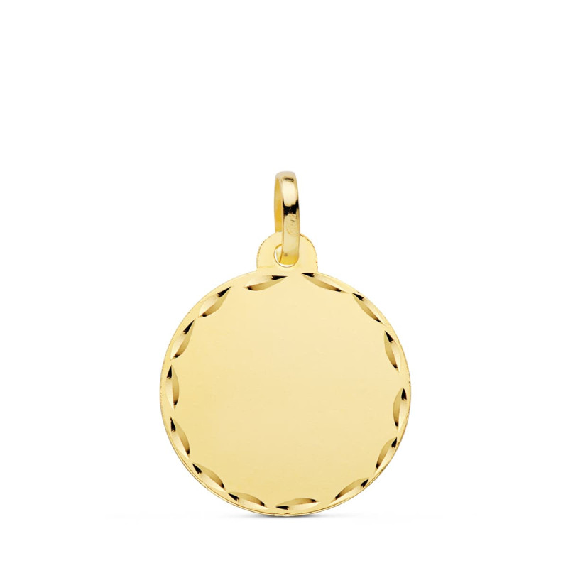 9K PLACA CHAPA DISCO LISO ORO AMARILLO MATE TALLADO 18 MM