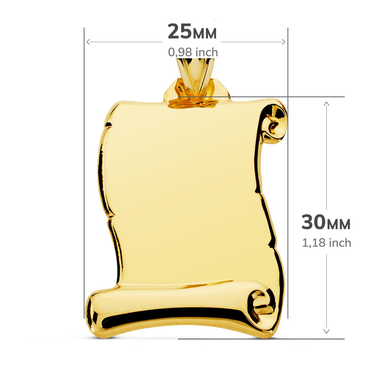 9K PLACA CHAPA COLGANTE PERGAMINO ORO AMARILLO LISO 30X25 MM