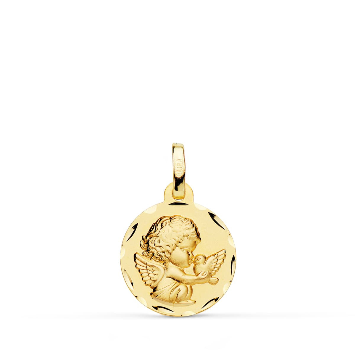 9K MEDALLA ORO AMARILLO ANGELITO BURLON Y PALOMA 14 MM