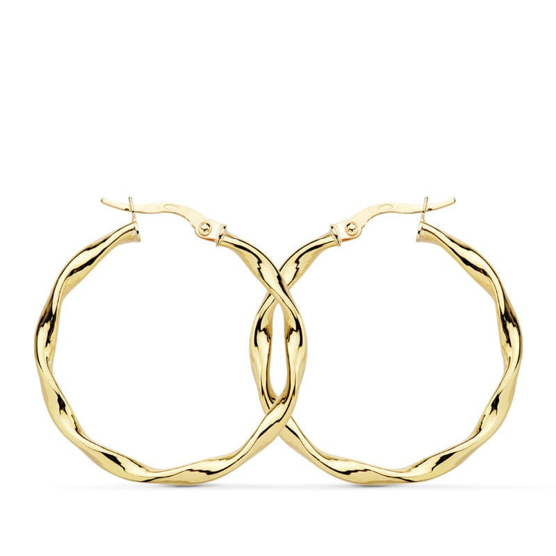18K AROS ORO AMARILLO BRILLO RETORCIDOS 30X2.5 MM