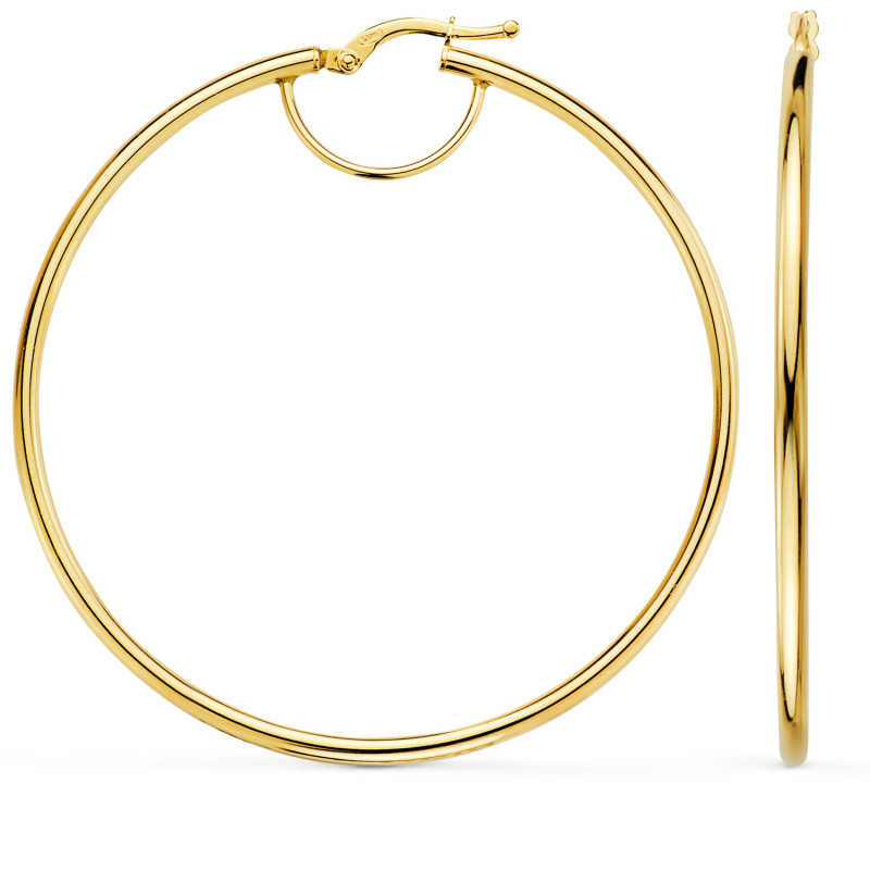 18K PENDIENTES AROS ORO AMARILLO HUECOS REDONDOS TUBO REDONDO 54 MM. GROSOR 2 MM