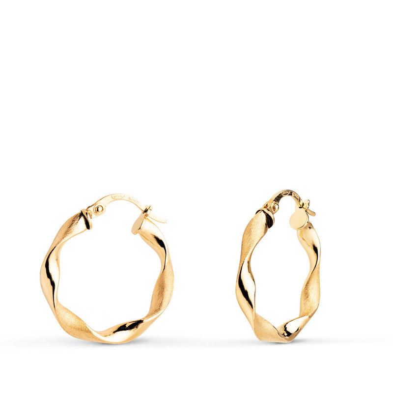 18K AROS ORO AMARILLO HUECOS RETORCIDOS MATE Y BRILLO 20 MM. GROSOR: 3 MM