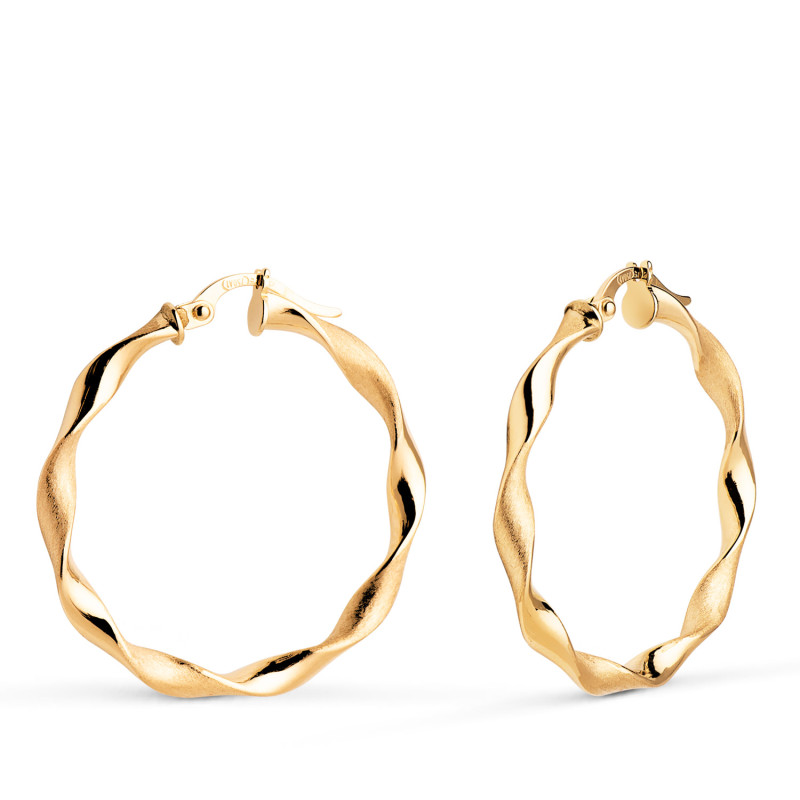 18K AROS ORO AMARILLO HUECOS RETORCIDOS MATE Y BRILLO 30 MM. GROSOR: 3 MM