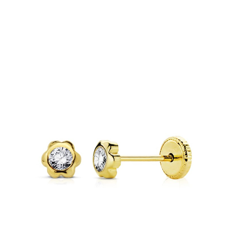 18K PENDIENTES ORO AMARILLO MARGARITA CIRCONITA 4 MM CIERRE TUERCA