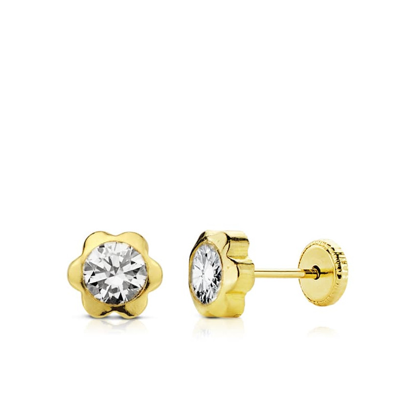 18K PENDIENTES MARGARITA 7MM CIRCONITA ORO AMARILLO TUERCA