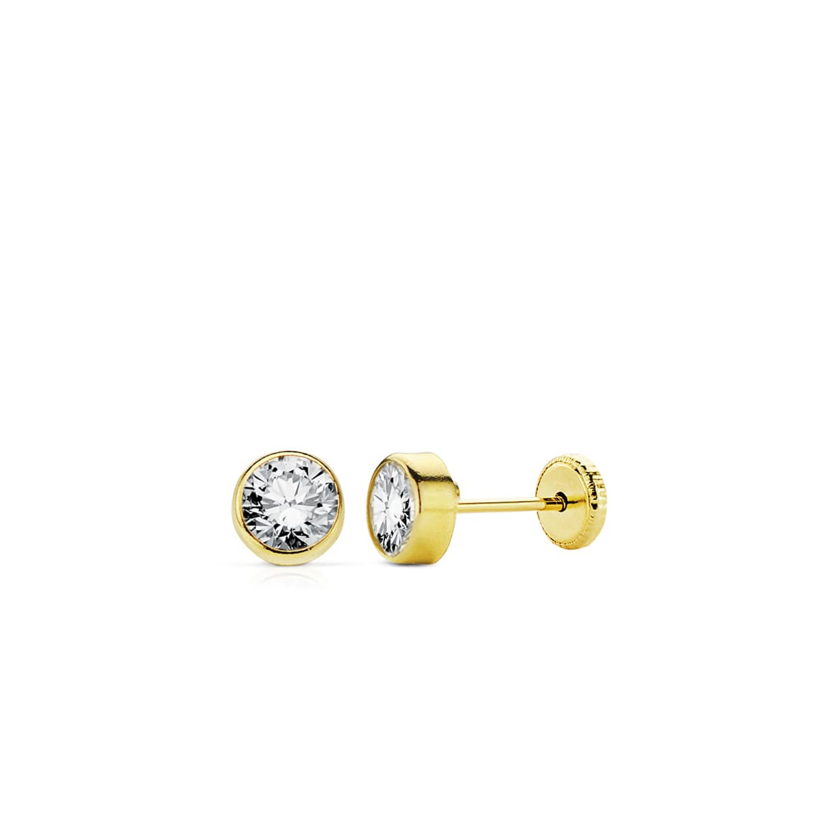 18K PENDIENTES ORO AMARILLO CIRCONITA REDONDOS 5 MM TUERCA