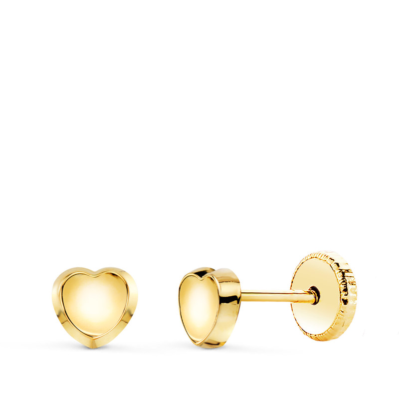 18K PENDIENTES ORO AMARILLO REDONDO CONCAVO EN BRILLO 5X5 MM. CIERRE TUERCA