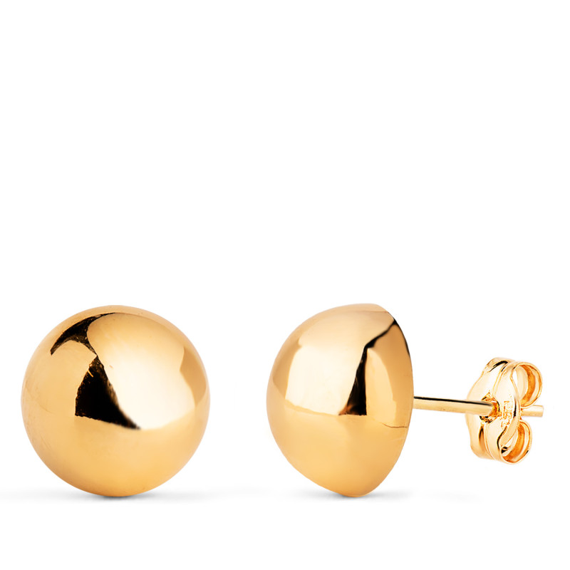 18K PENDIENTES ORO AMARILLO MEDIA BOLA LISA HUECA. ANCHO: 10 MM. CIERRE PRESION