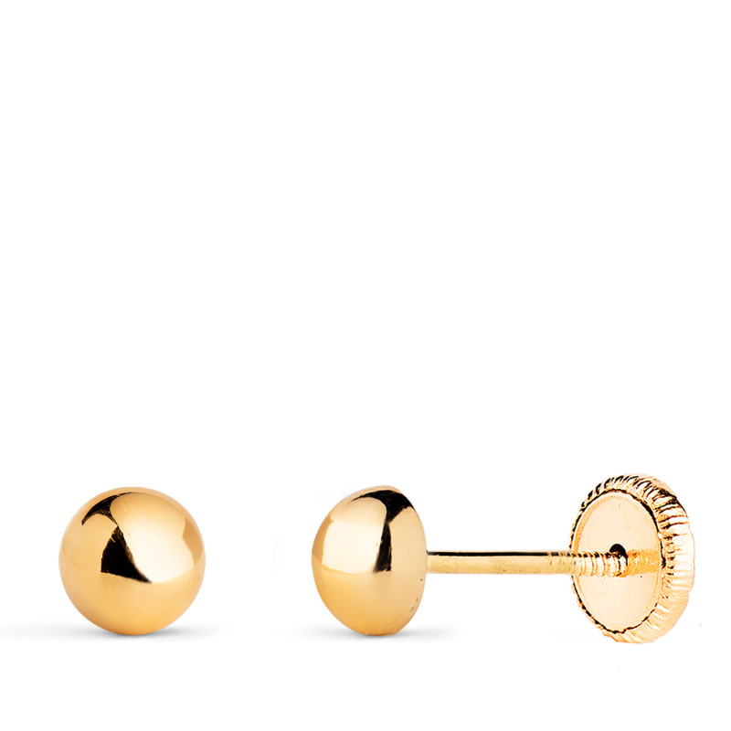 18K PENDIENTES ORO AMARILLO MEDIA BOLA LISA HUECA. ANCHO: 5 MM. CIERRE TUERCA