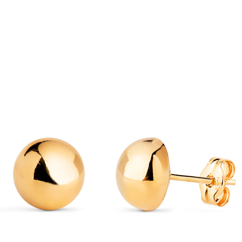 18K PENDIENTES ORO AMARILLO MEDIA BOLA LISA HUECA. ANCHO: 8 MM. CIERRE PRESION