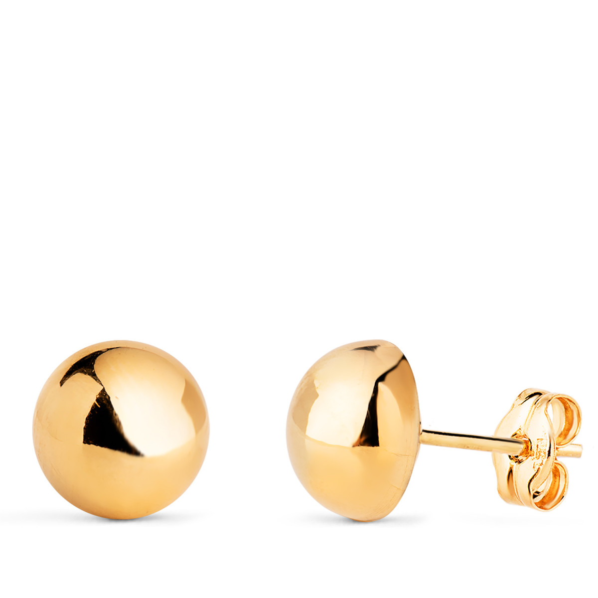 18K PENDIENTES ORO AMARILLO MEDIA BOLA LISA HUECA. ANCHO: 8 MM. CIERRE PRESION