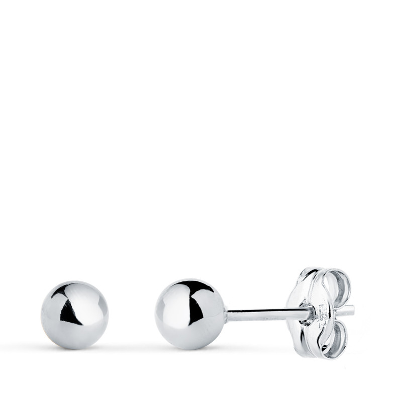 18K PENDIENTES ORO BLANCO BOLA LISA BRILLA HUECA. ANCHO: 4 MM. CIERRE PRESION