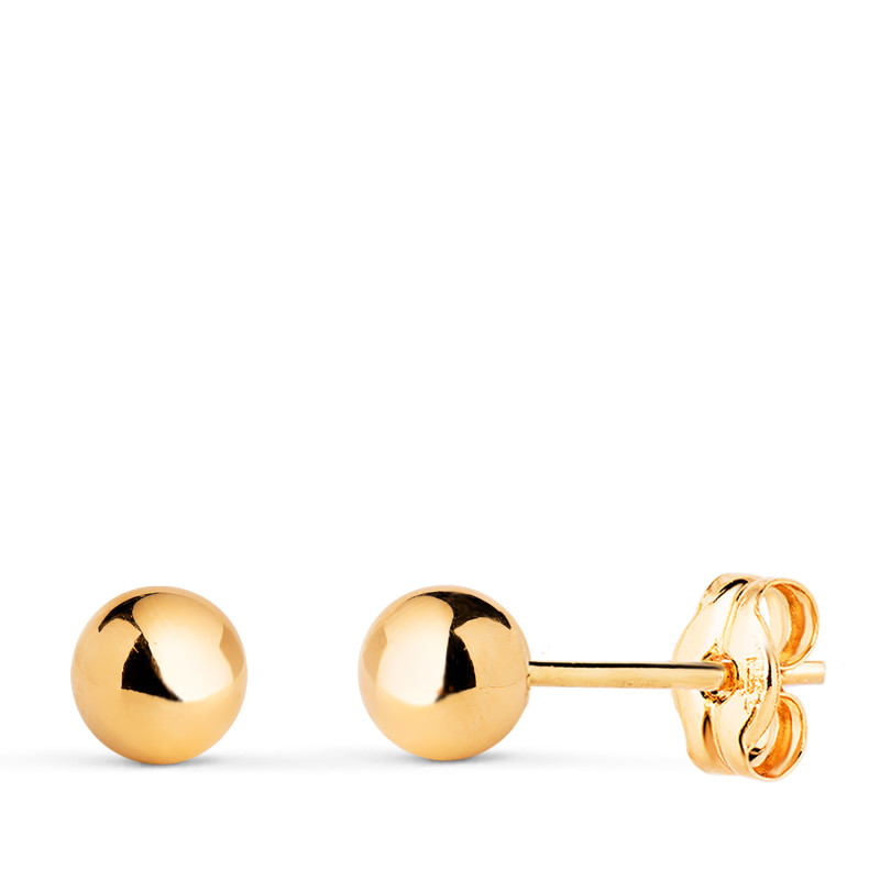 18K PENDIENTES ORO AMARILLO BOLA LISA BRILLA HUECA. ANCHO: 5 MM. CIERRE PRESION