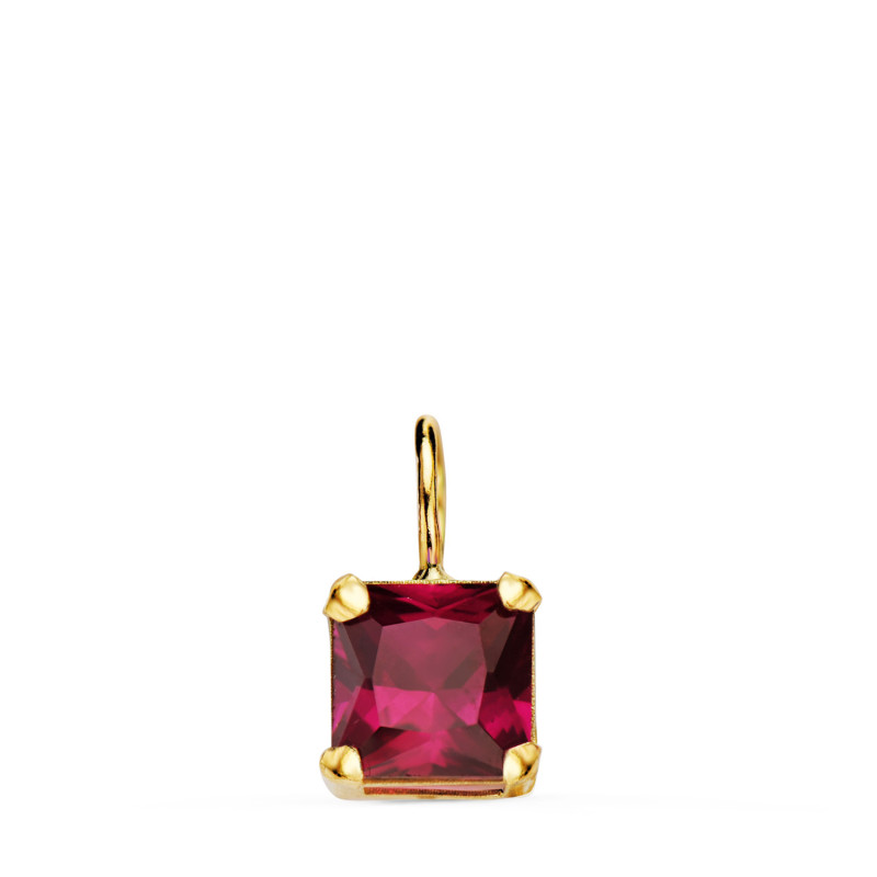 18K COLGANTE ORO AMARILLO CUADRADO CON GARRAS Y PIEDRA COLOR ROJA DE 6,5 X 6,5 MM.