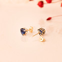 18K PENDIENTES ORO AMARILLO CORAZON PIEDRA COLOR AZUL 6 X 6 MM. CIERRE PRESION