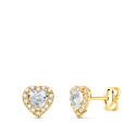 18K PENDIENTES ORO AMARILLO CORAZON CIRCONITA BLANCAS 6,5 X 6,5 MM. CIERRE PRESION