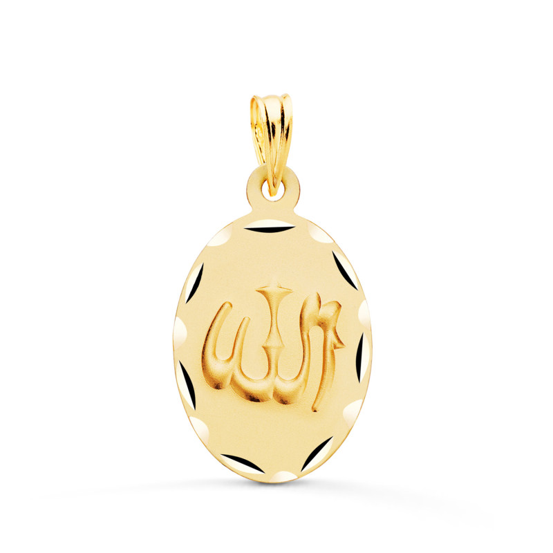 18K MEDALLA ORO AMARILLO ALA ES GRANDE OVAL TALLADA Y MATIZADA 22X14 MM