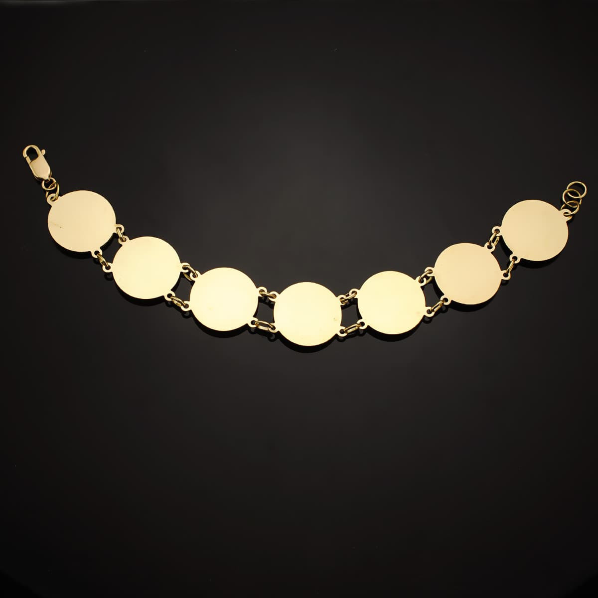 18K PULSERA ORO AMARILLO CON MEDUSAS REDONDAS EN BRILLO 20 MM LARGO 21.5 CM