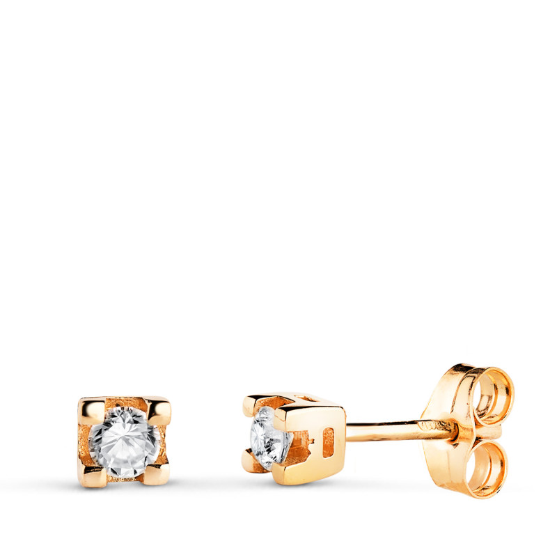 18K PENDIENTES ORO AMARILLO DIAMANTES LABORATORIO TALLA BRILLANTE 2,75 MM 0,20 QTS VS2-G. MEDIDA: 3,5X3,5 MM. PRESION