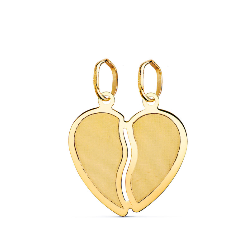 18K COLGANTE ORO AMARILLO CORAZON PARTIDO MATIZADO BORDES EN BRILLO. MEDIDA: 17 X 15 MM