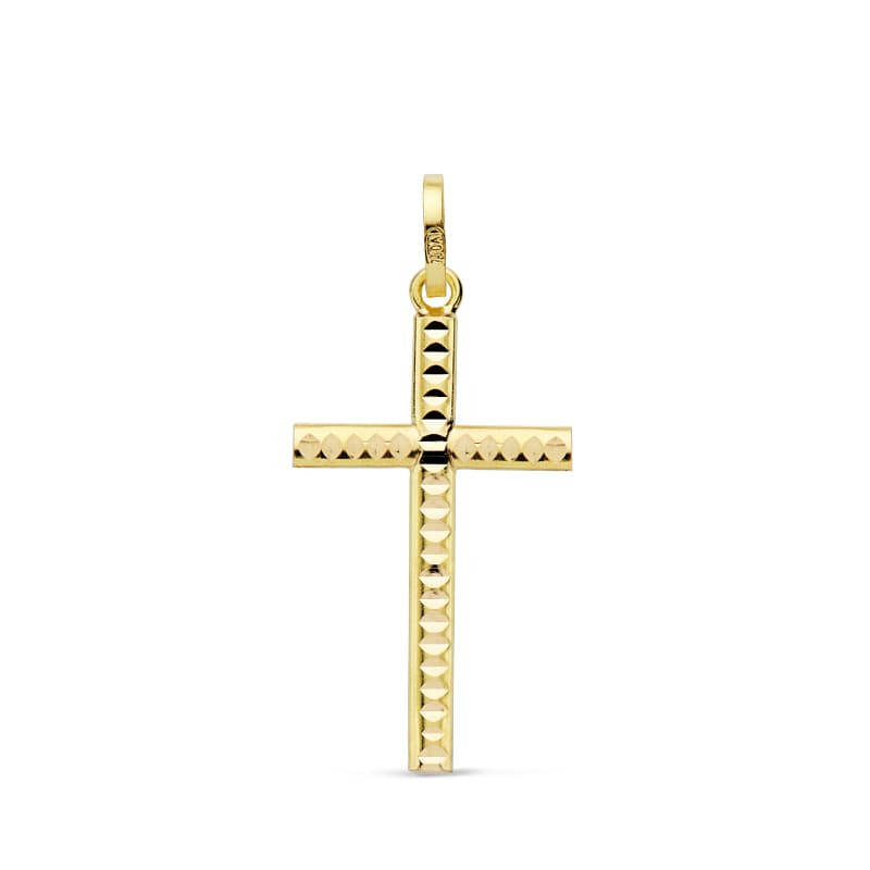 18K CRUZ TALLADA 22X12 MM