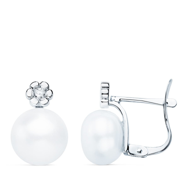 18K PENDIENTES ORO BLANCO DIAMANTES LABORATORIO 0,06 QTS G-VS2. PERLA 9 MM. MEDIDA: 13X9 MM CIERRE CATALAN